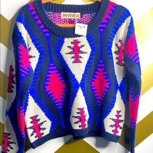 Reverse Women's Blue and Pink Sweater